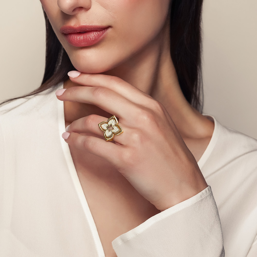 Roberto Coin Venetian Princess Pirouette Pave & Lapis Lazuli Ring in Yellow Gold