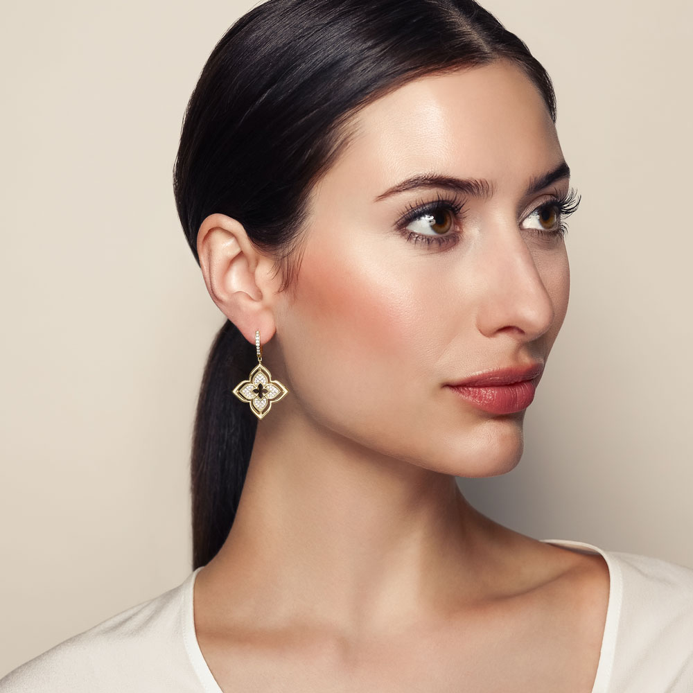 Roberto Coin Venetian Princess Pirouette Diamond Pave & Mother of Pearl Dangle Earrings in Yellow Go