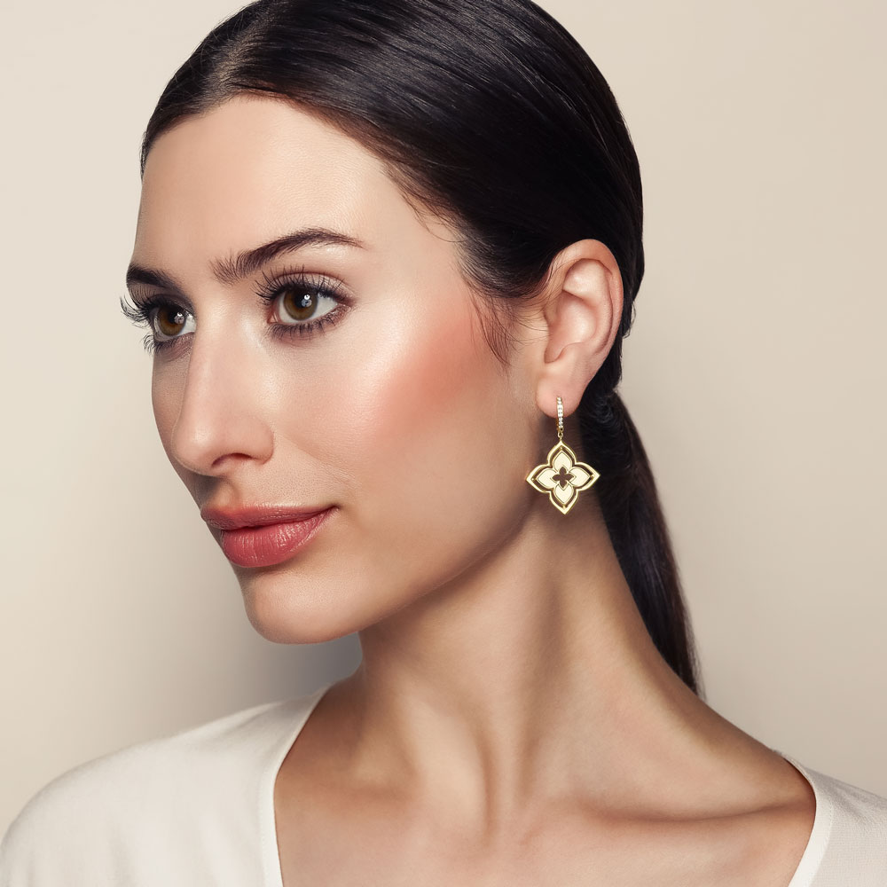 Roberto Coin Venetian Princess Pirouette Diamond Pave & Mother of Pearl Dangle Earrings in Yellow Go