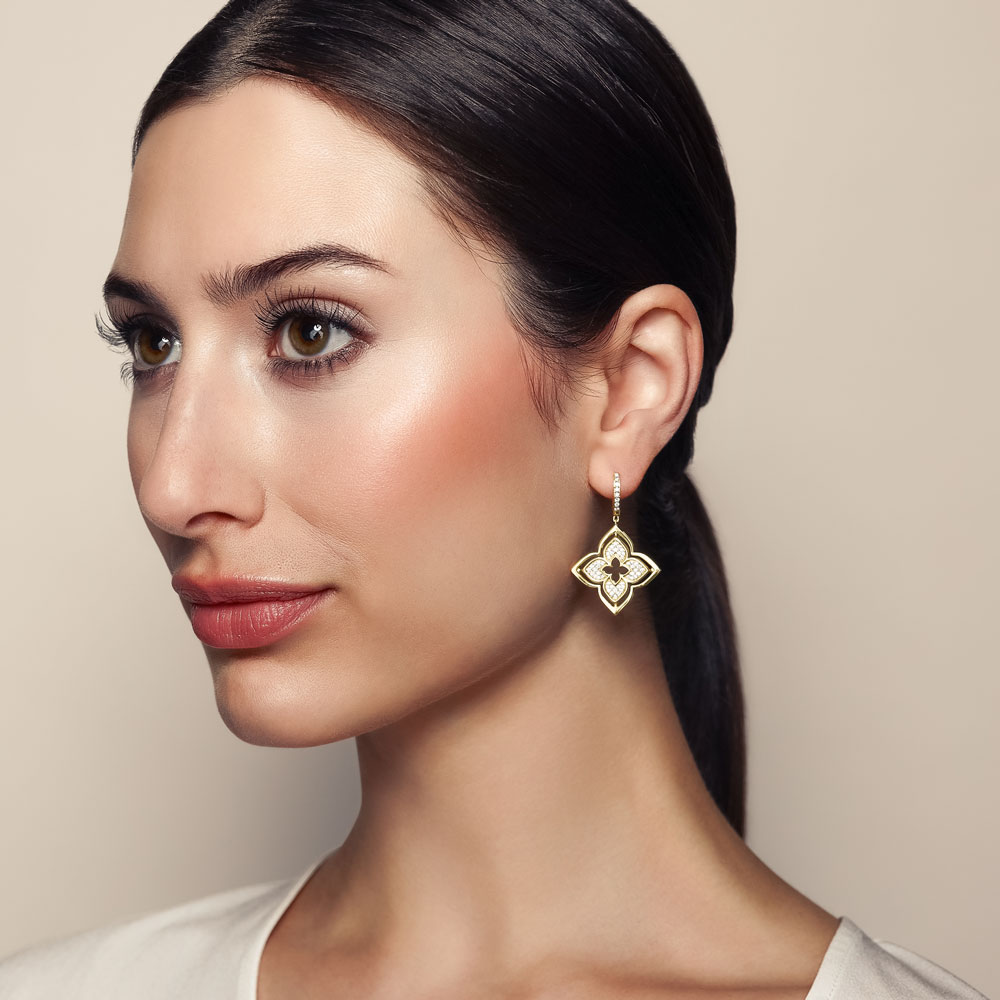 Roberto Coin Venetian Princess Pirouette Diamond Pave & Turquoise Dangle Earrings in Yellow Gold