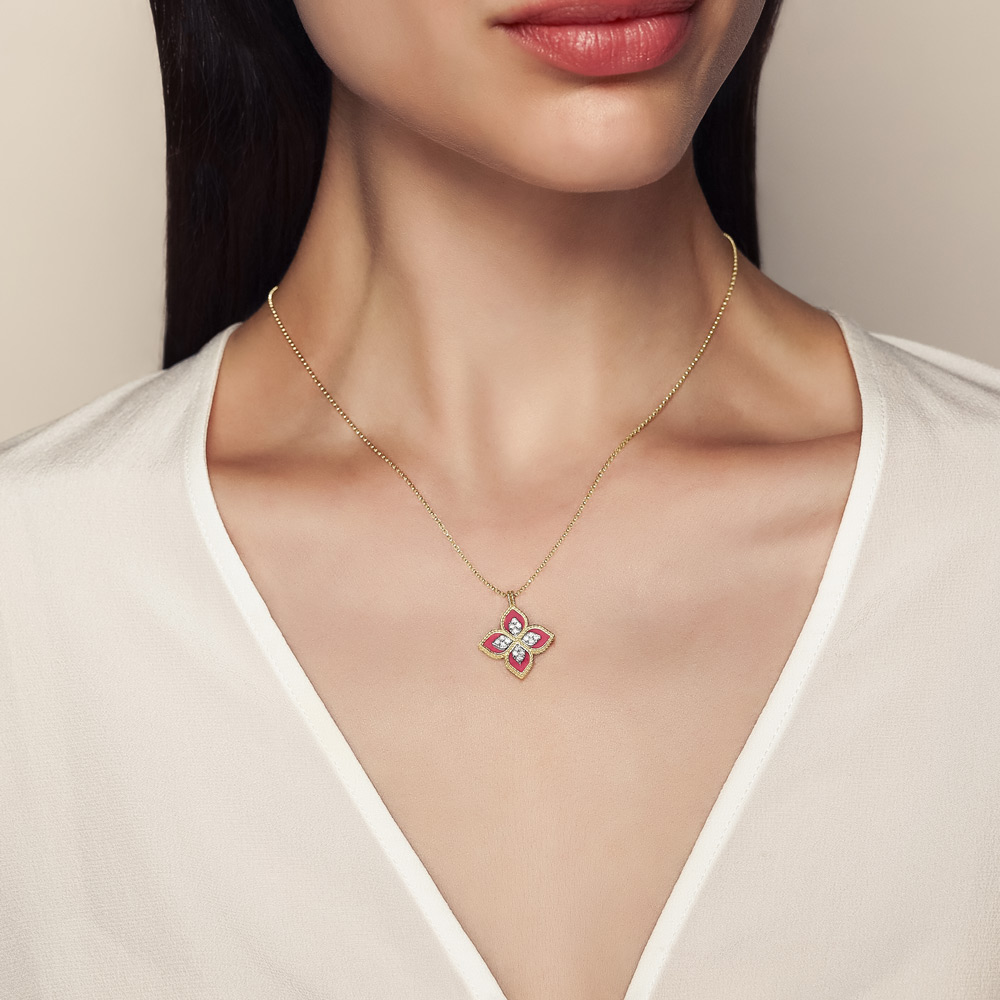 Roberto Coin Venetian Princess Rhodochrosite & Diamond Pendant in Yellow Gold, 18