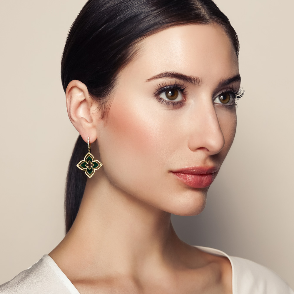 Roberto Coin Venetian Princess Pirouette Diamond & Malachite Dangle Earrings in Yellow Gold