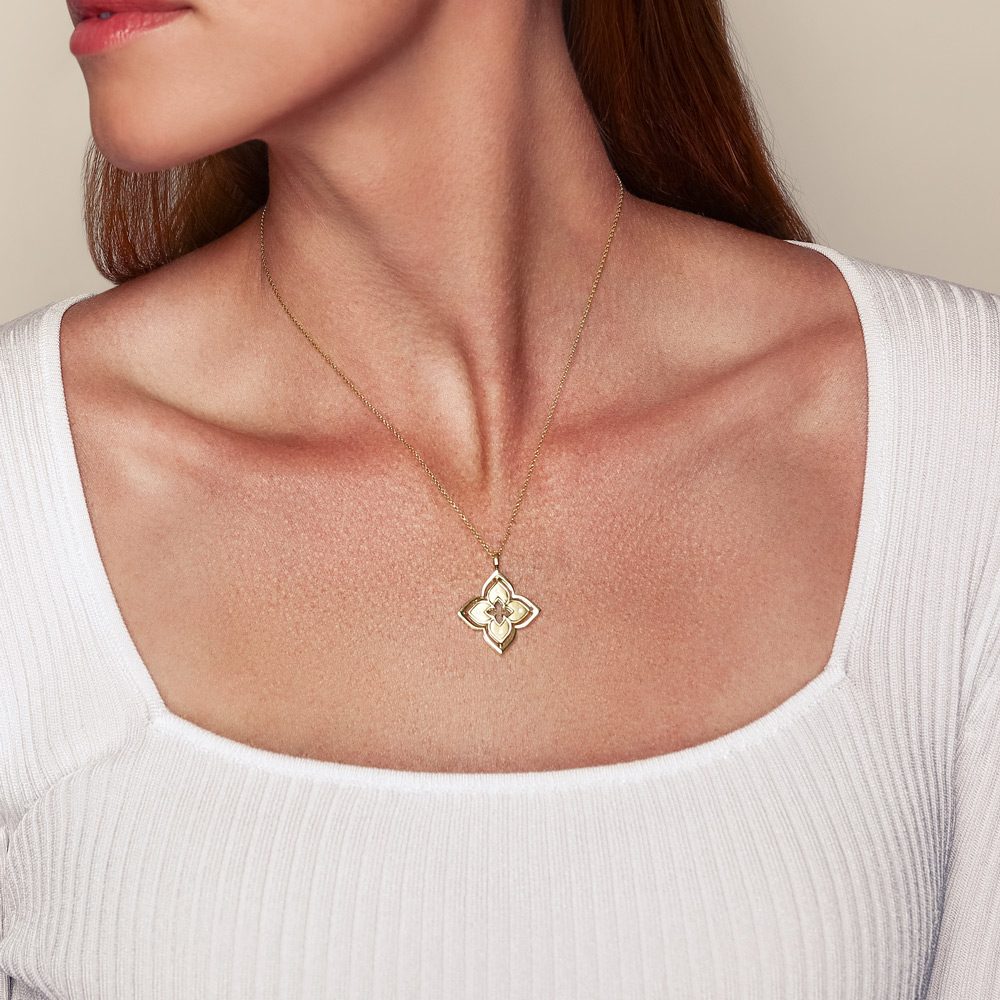 Roberto Coin Venetian Princess Pirouette Diamond & Red Agate Pendant in  Yellow Gold, 17