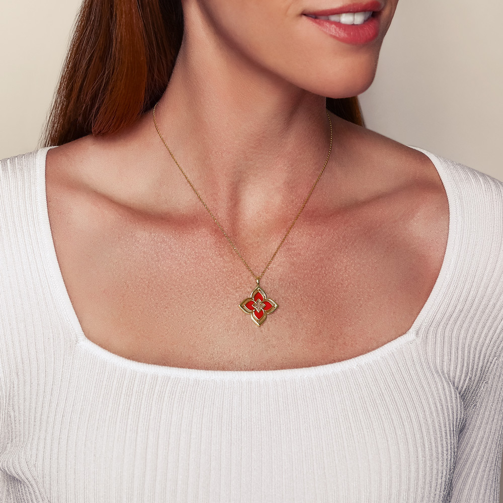 Roberto Coin Venetian Princess Pirouette Diamond & Red Agate Pendant in  Yellow Gold, 17