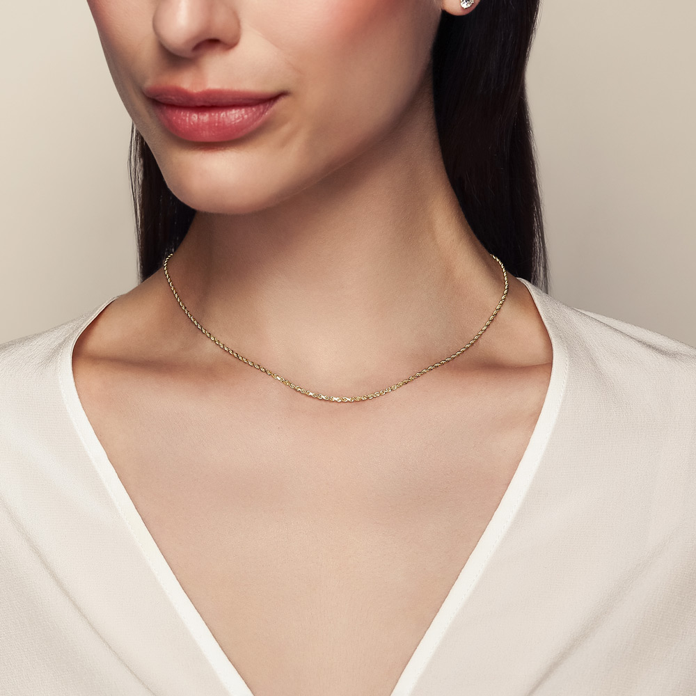 Yellow Gold 1.8 mm Diamond-Cut Rope  Chain, 16