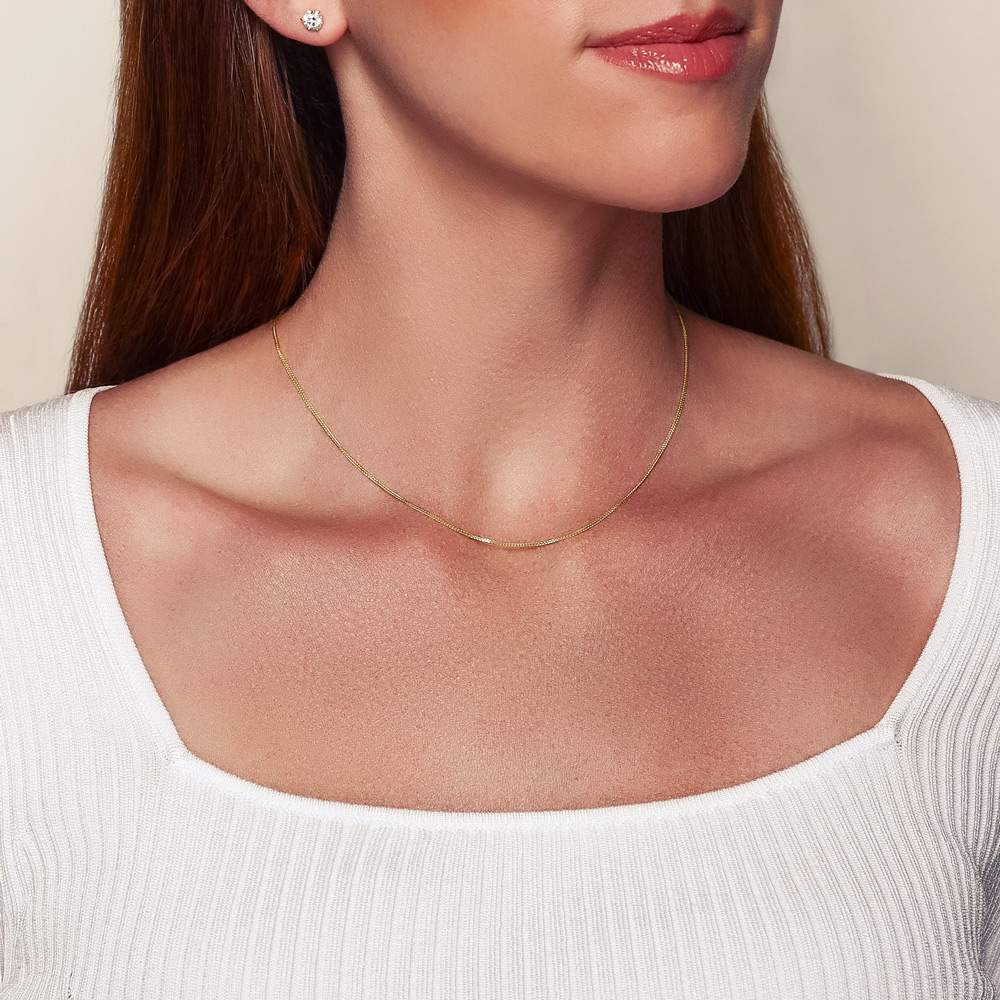 Yellow Gold 0.85 mm Diamond Cut Square Wheat Chain Necklace, 16