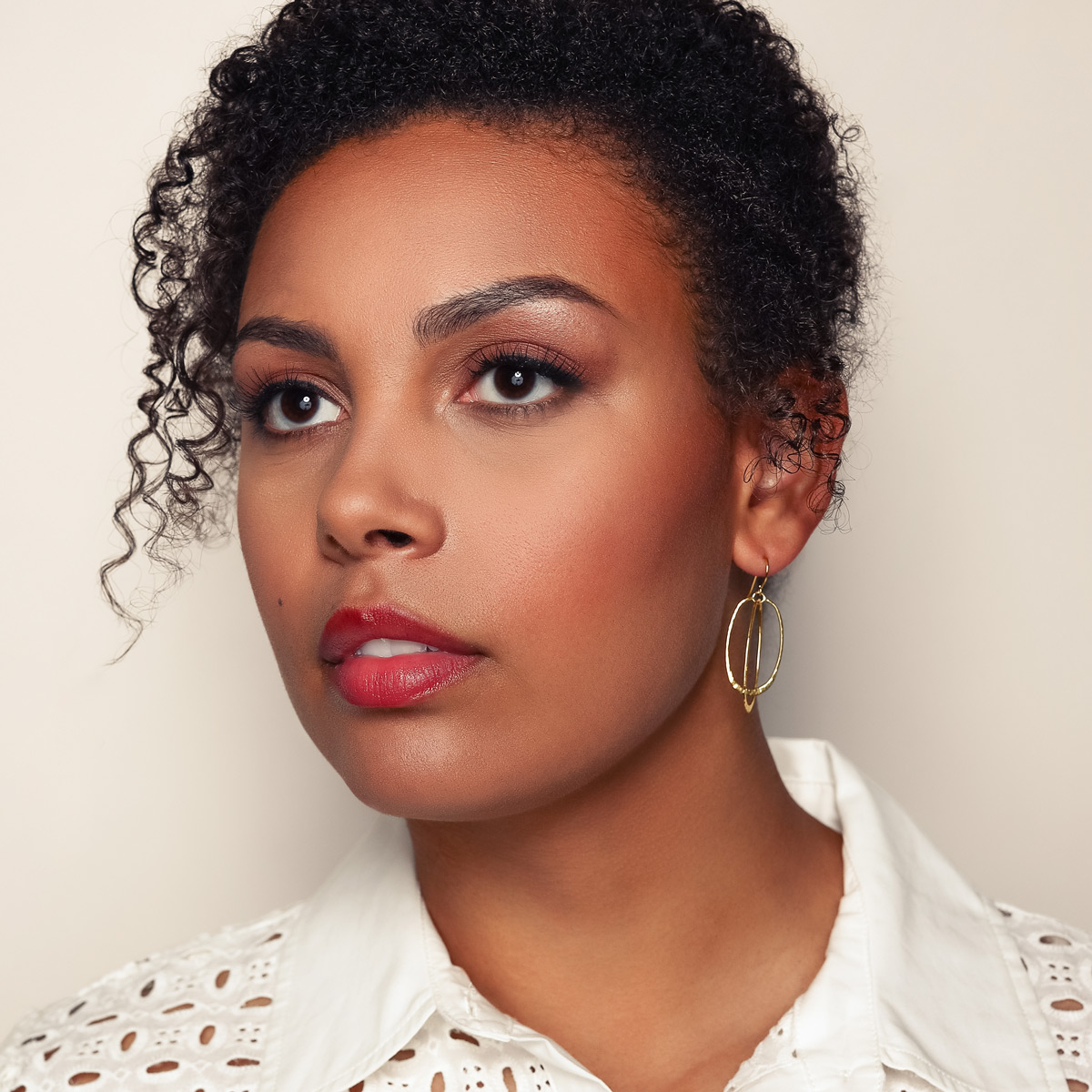 Hammered Yellow Gold Double Oval Dangle Earrings