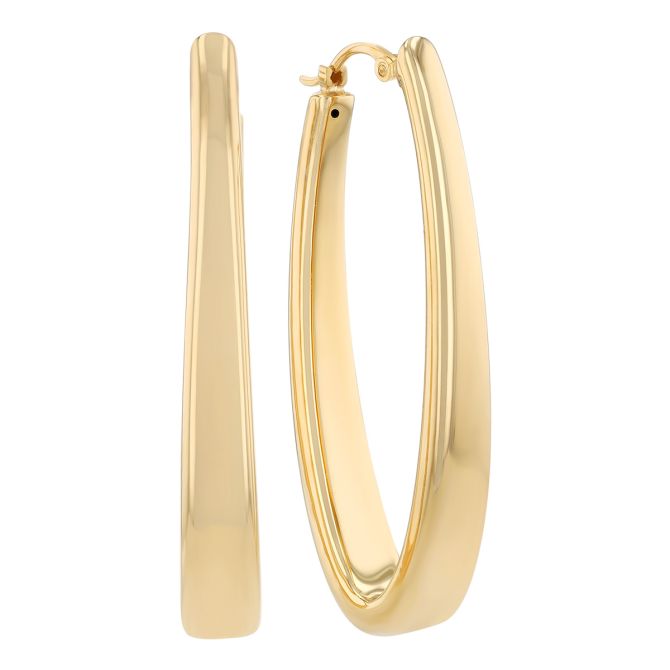 Yellow Gold Large Flat Oval Hoop Earrings