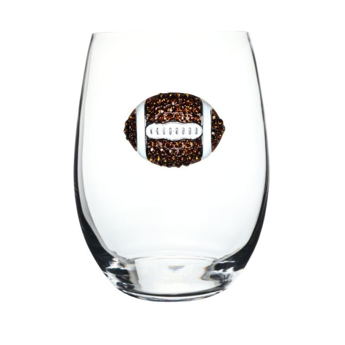 The Queens' Jewels Brown and White Football Stemless Wine Glass