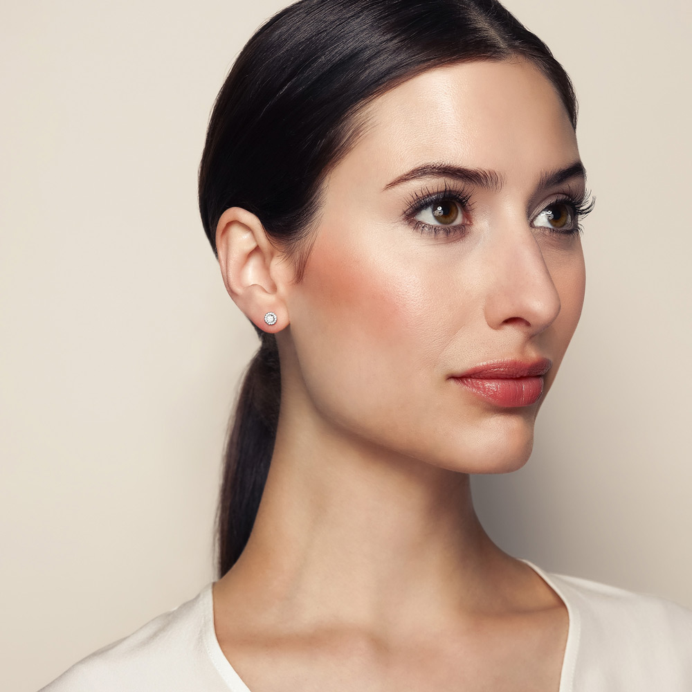 14K White Gold Halo Diamond Stud Earrings, 0.32cttw