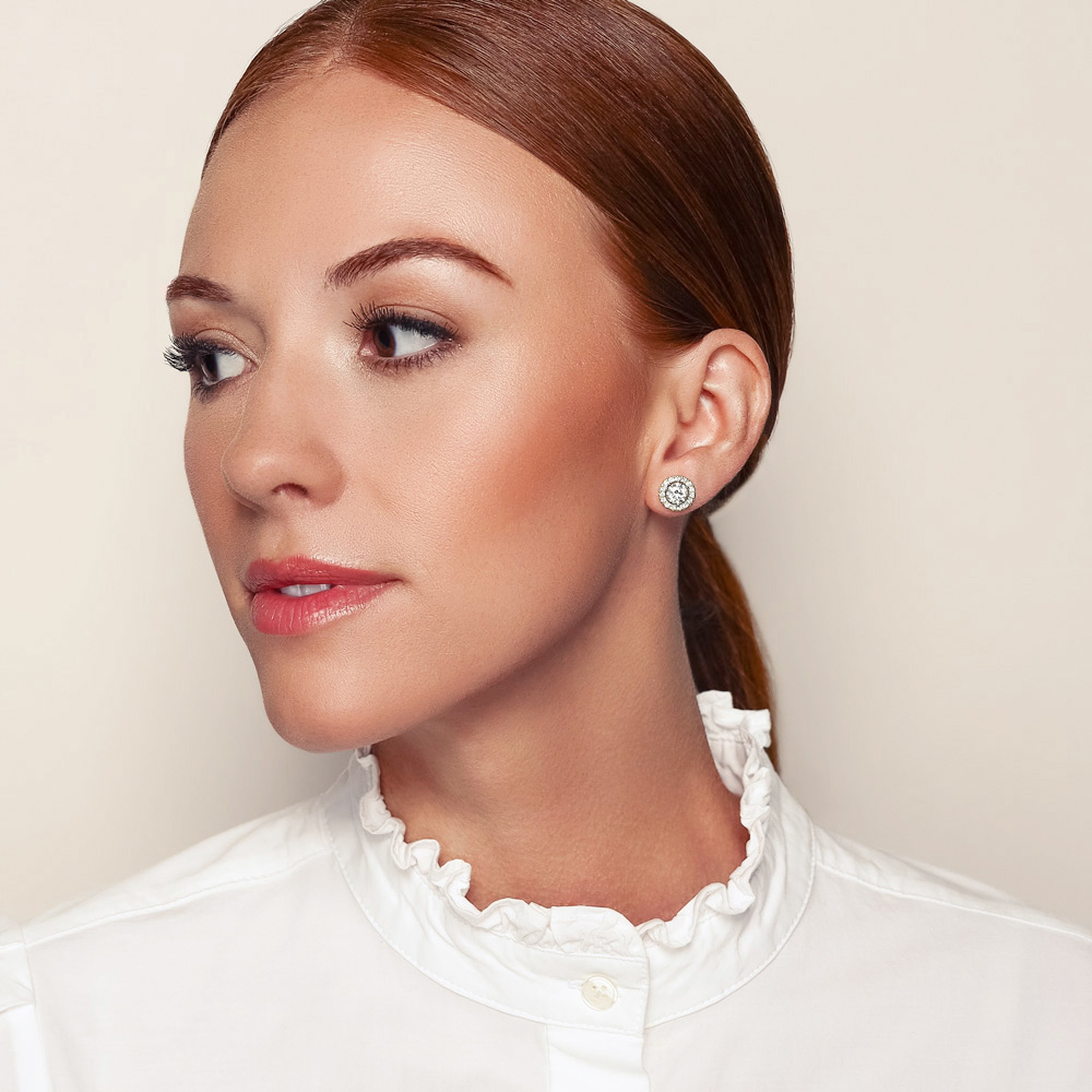 Halo Diamond Stud Earrings in White Gold, 1.75 cttw