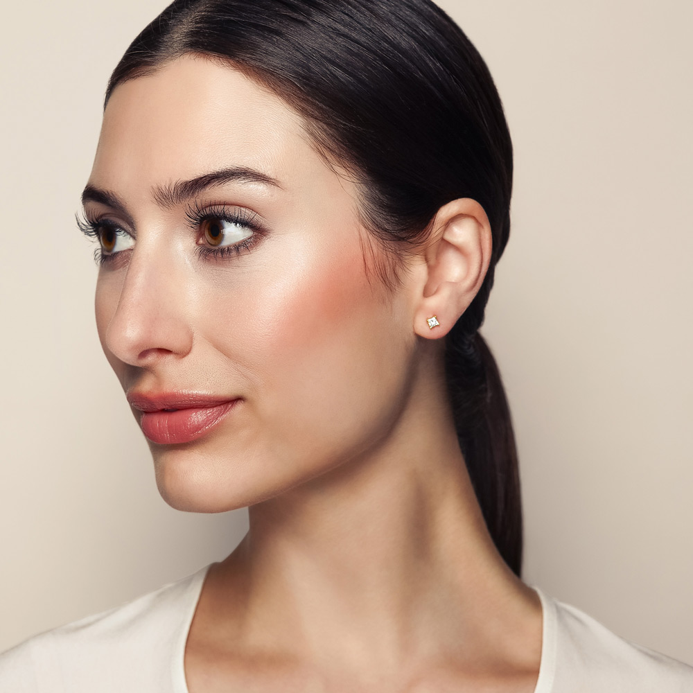 18K Yellow Gold Princess Diamond Stud Earrings, 0.50cttw