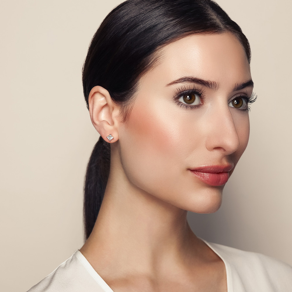 Princess Diamond Stud Earrings in White Gold, 1.50 cttw