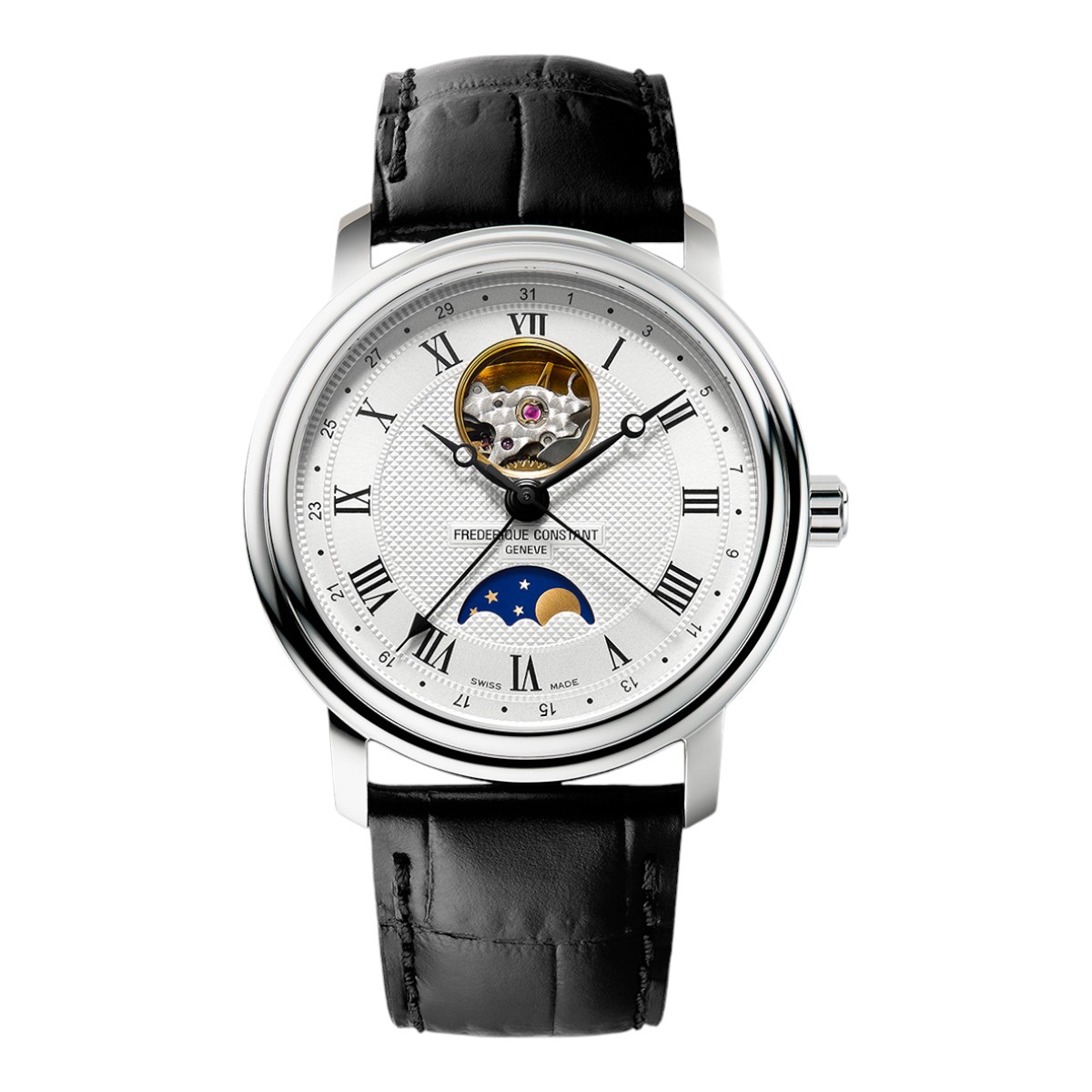 Frederique Constant Classics Heart Beat Moonphase Date 40mm Men's Watch, Silver Dial