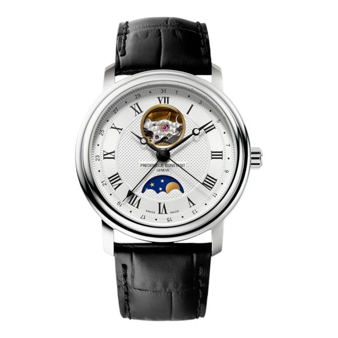 Frederique Constant Classics Heart Beat Moonphase Date 40mm Men's Watch, Silver Dial