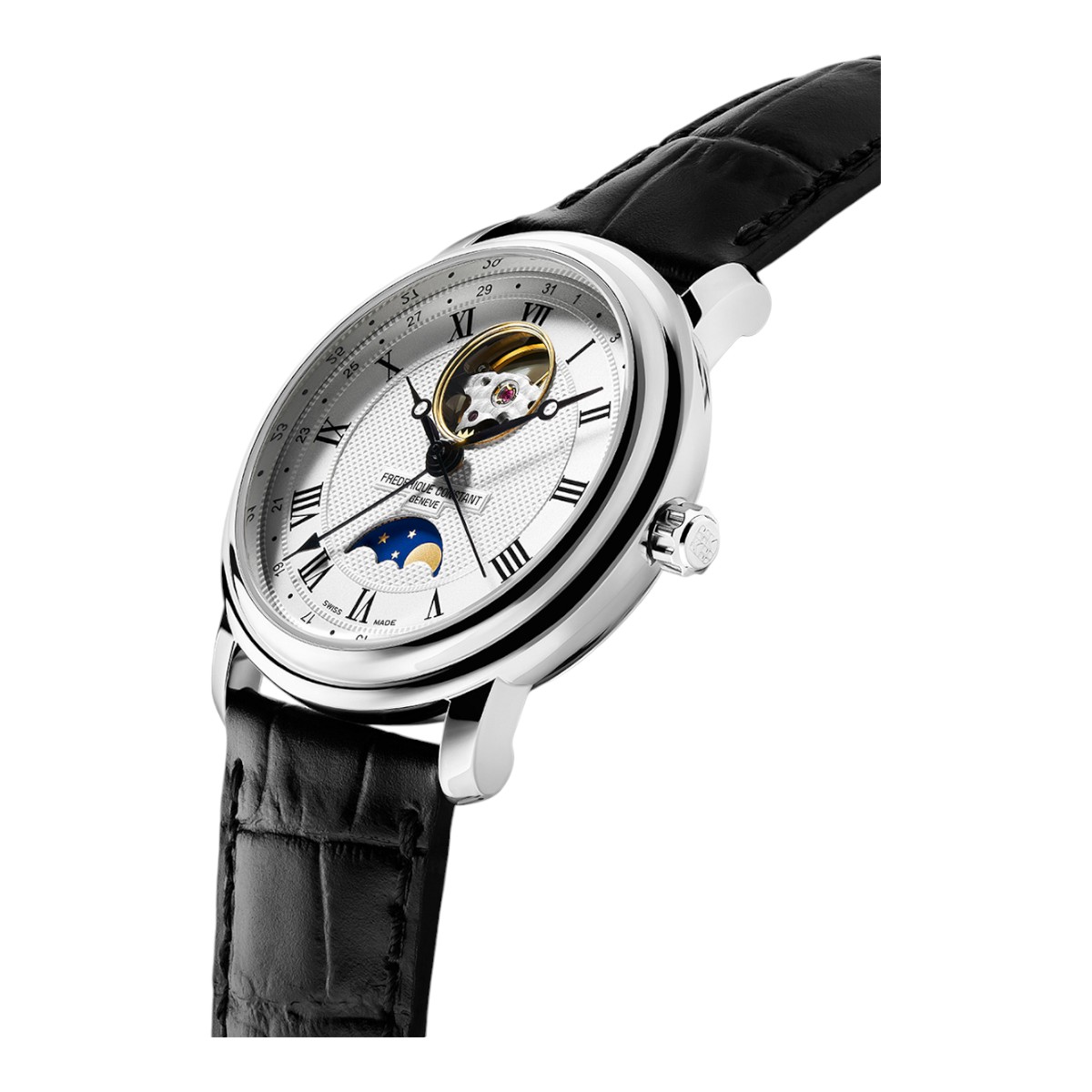 Frederique Constant Classics Heart Beat Moonphase Date 40mm Men's Watch, Silver Dial