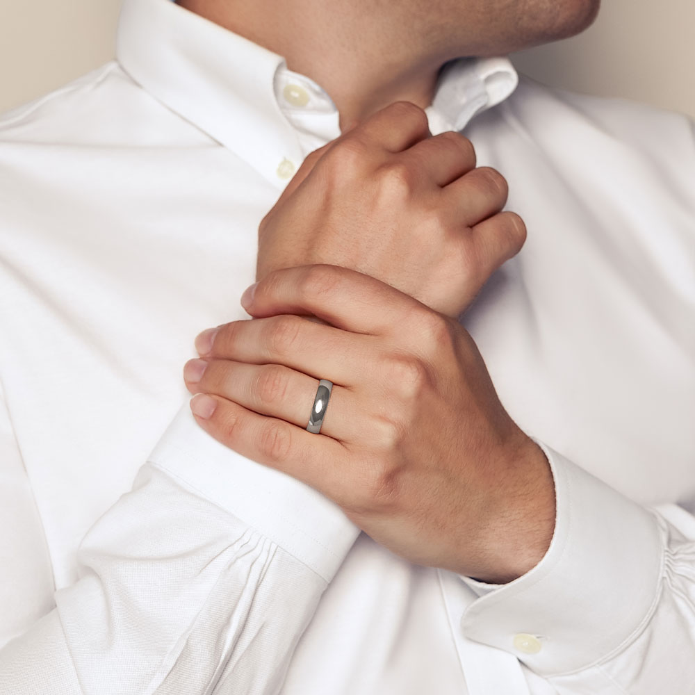 5 mm Comfort Fit Low Dome Wedding Band in White Gold, Size 8