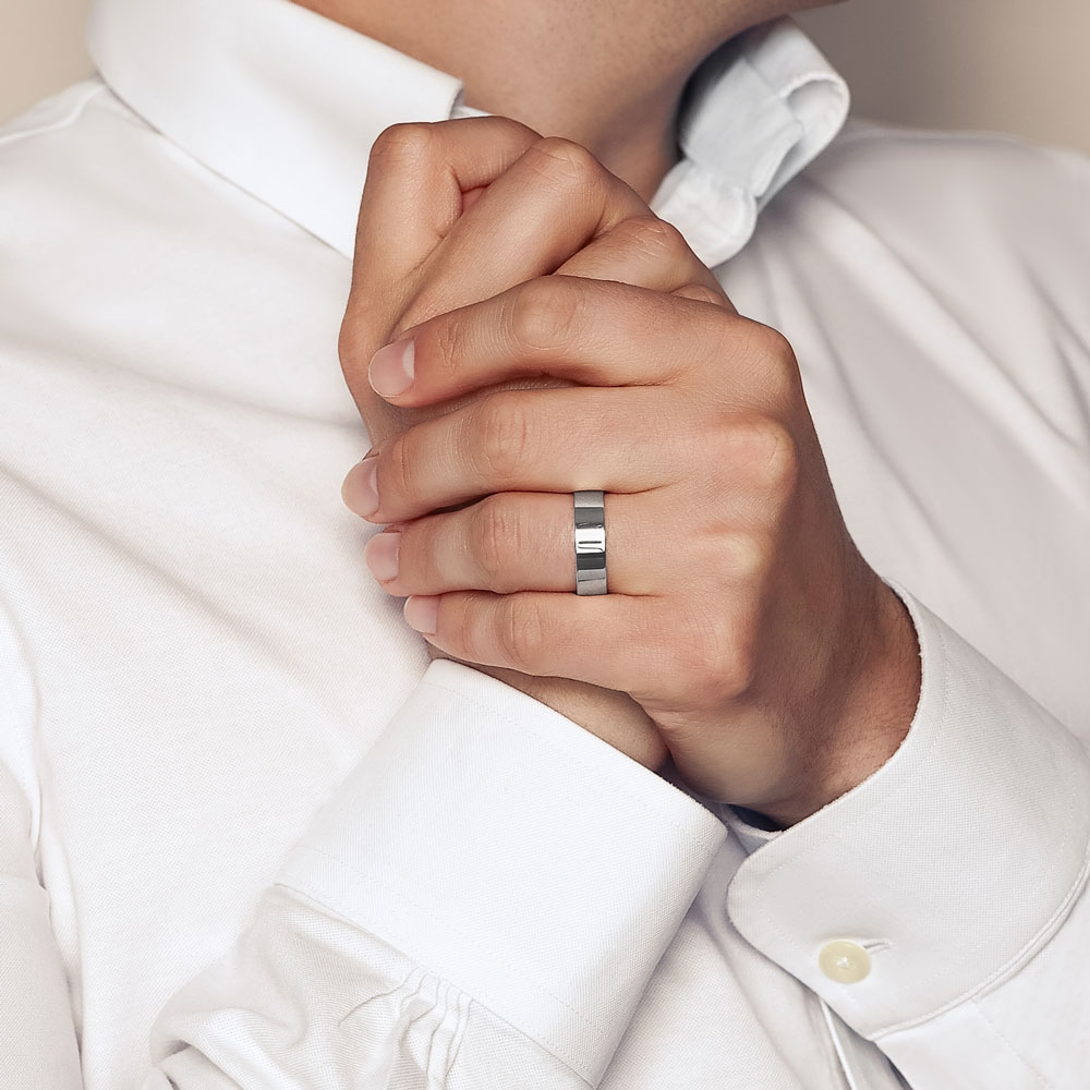 6 mm Comfort Fit Flat Wedding Band in White Gold, Size 9