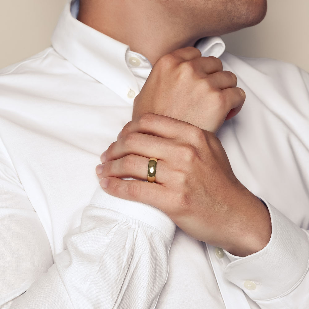 Yellow Gold 7 mm Comfort Fit Low Dome Wedding Band, Size 9