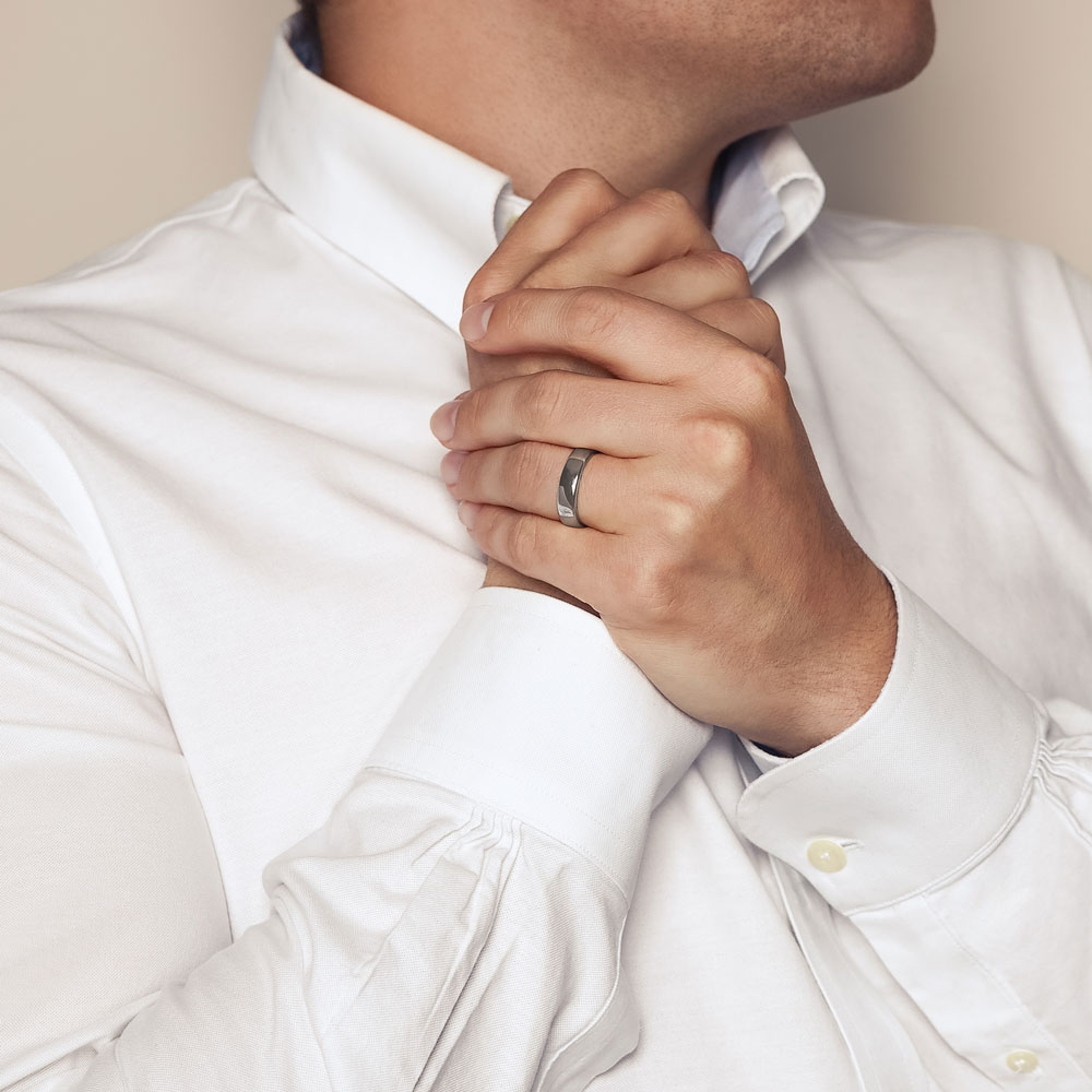 Benchmark Rings White Gold Euro Comfort Fit Men's Wedding Band, 5.5 mm, Size 9