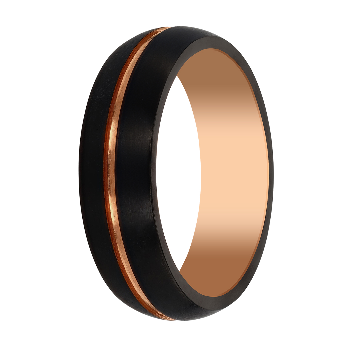 Black & Rose Tungsten Stripe Satin Finish Men's Wedding Band, Size 9