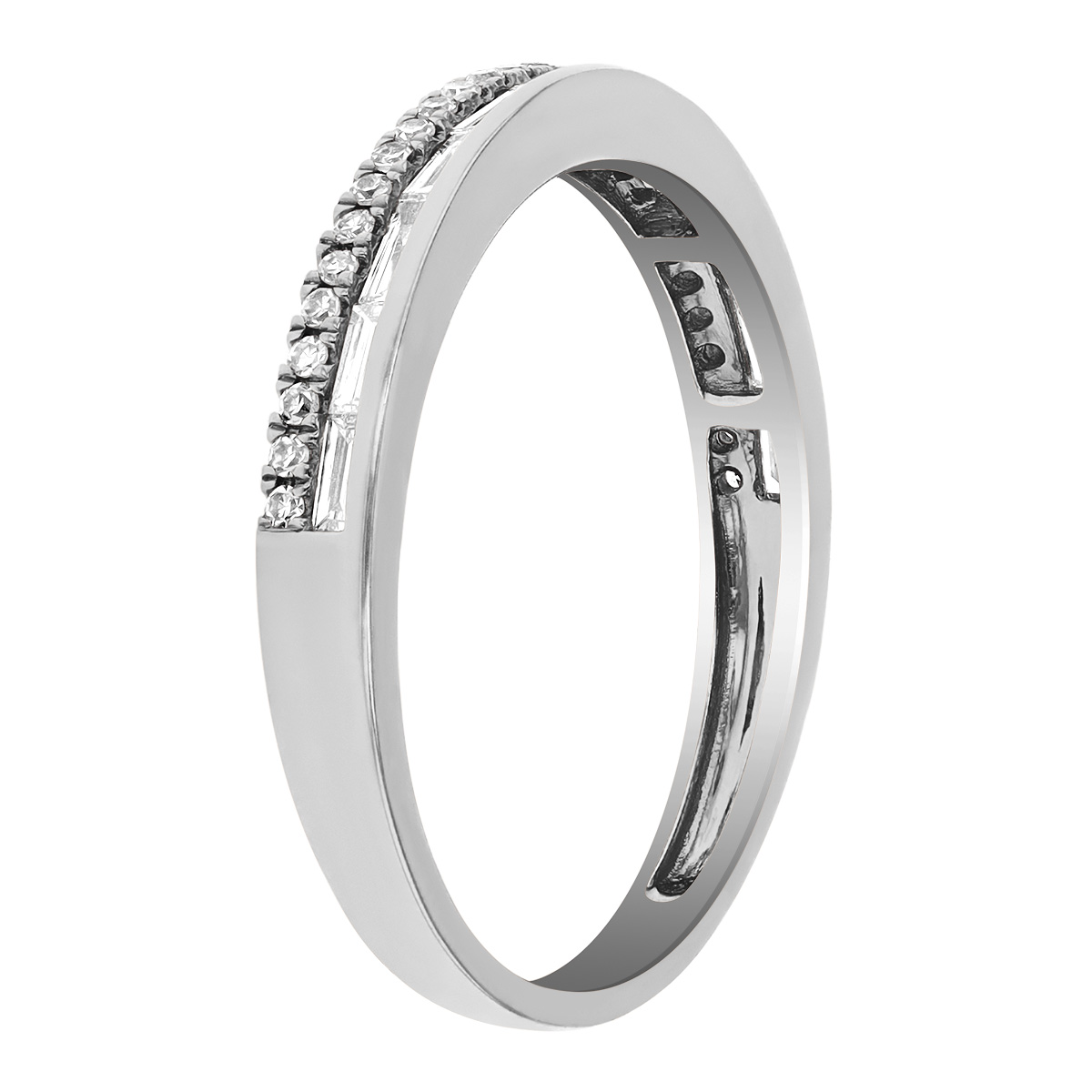 Baguette & Round Diamond Two Row Ring in White Gold