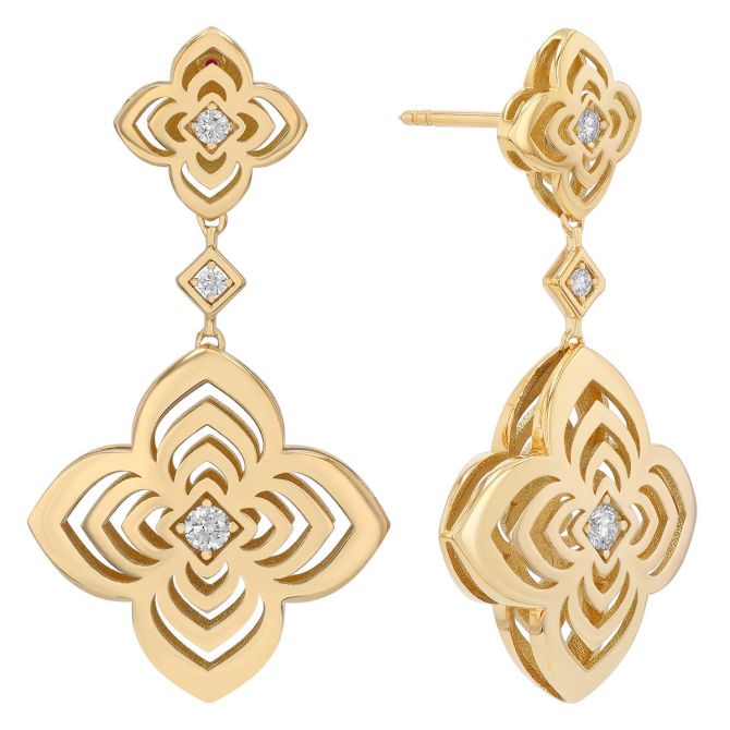 Roberto Coin Palazzo Ducale Drop Earrings with Diamonds in Matte Yellow Gold