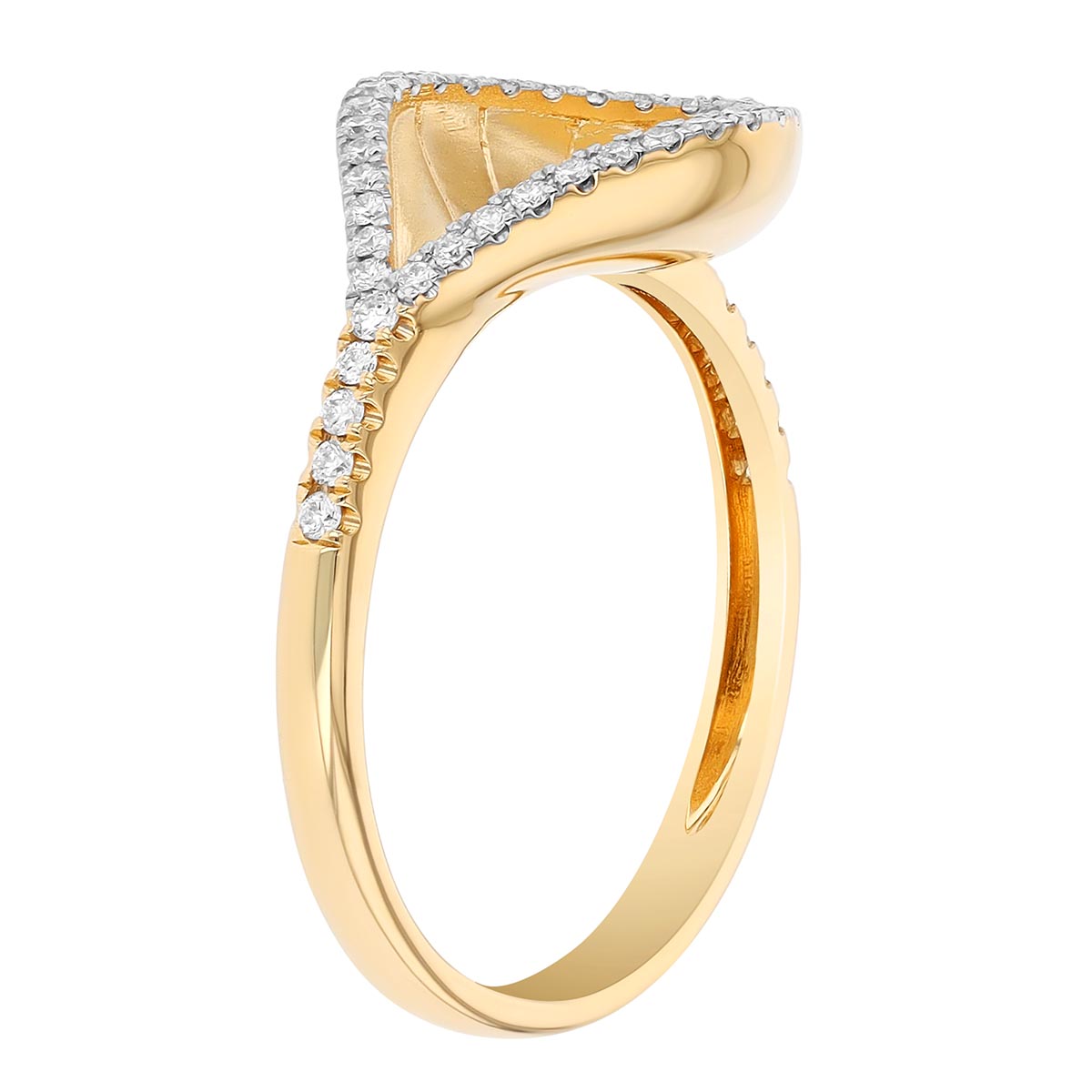 Yellow Gold Leaf Ring with Diamond Edges