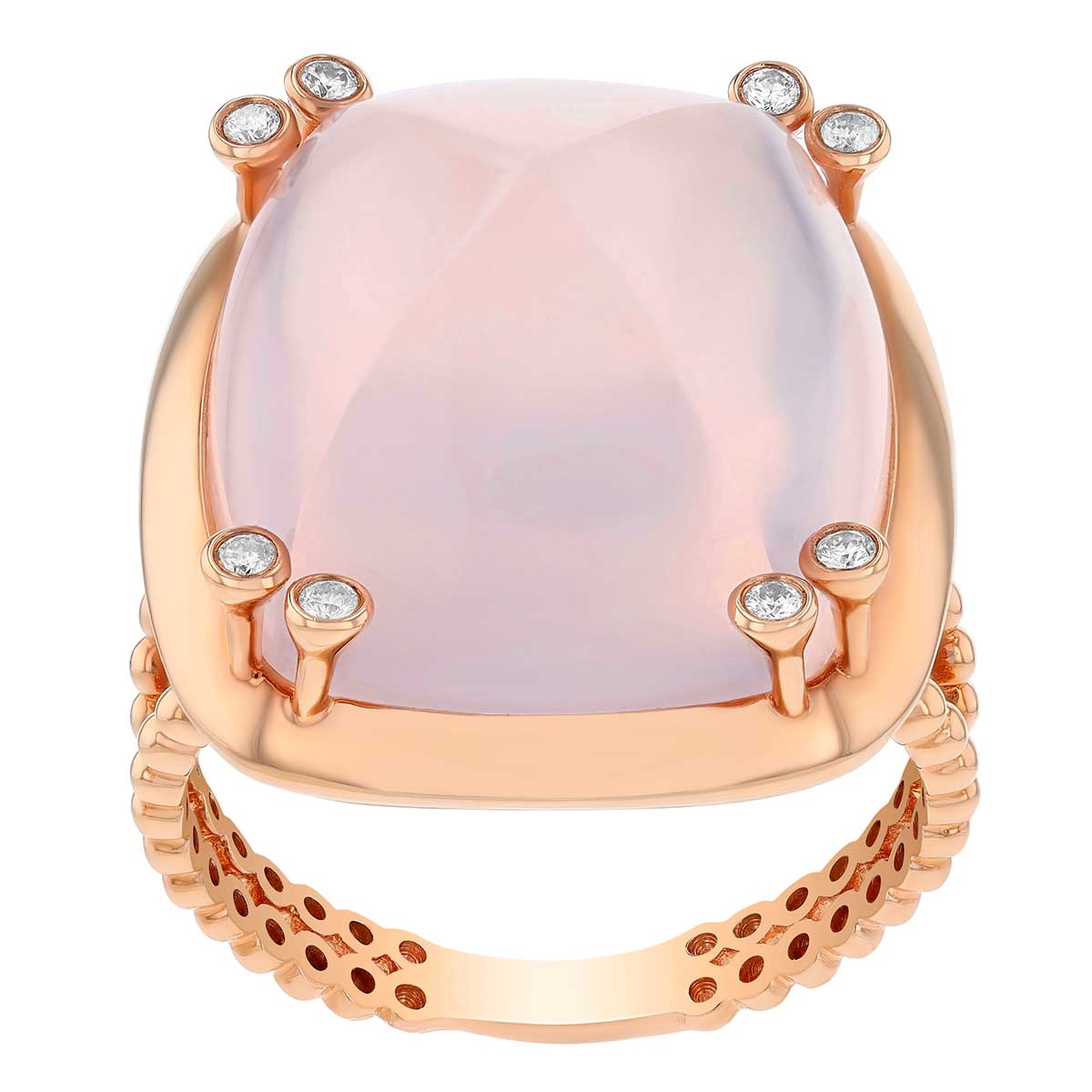 Rose Quartz Cabochon & Diamond Cocktail Ring in Rose Gold