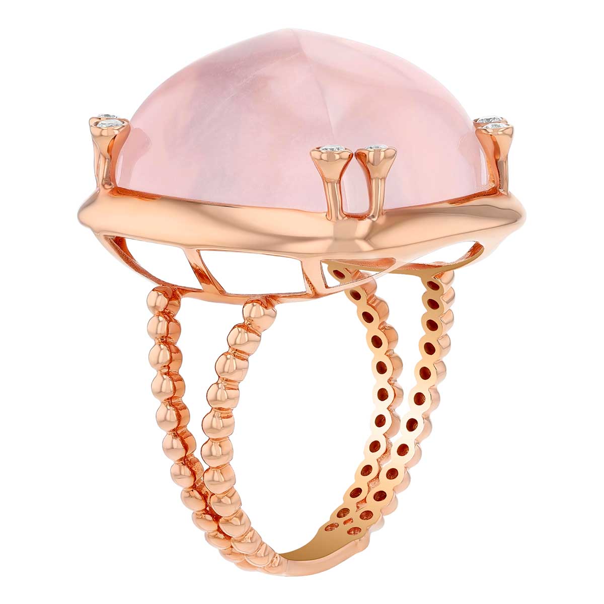 Rose Quartz Cabochon & Diamond Cocktail Ring in Rose Gold