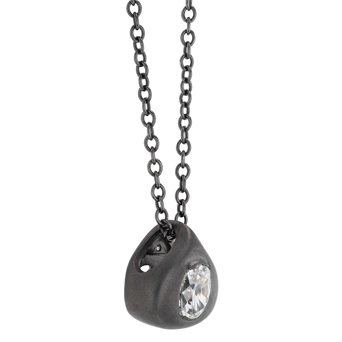 Oval Diamond Droplet Pendant in White Gold & Black Rhodium, 18