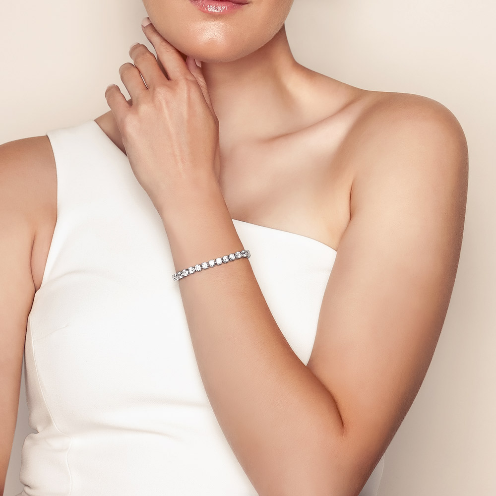 Borsheims Signature Collection Lab-Grown Diamond Tennis Bracelet in White Gold, 15.00 cttw