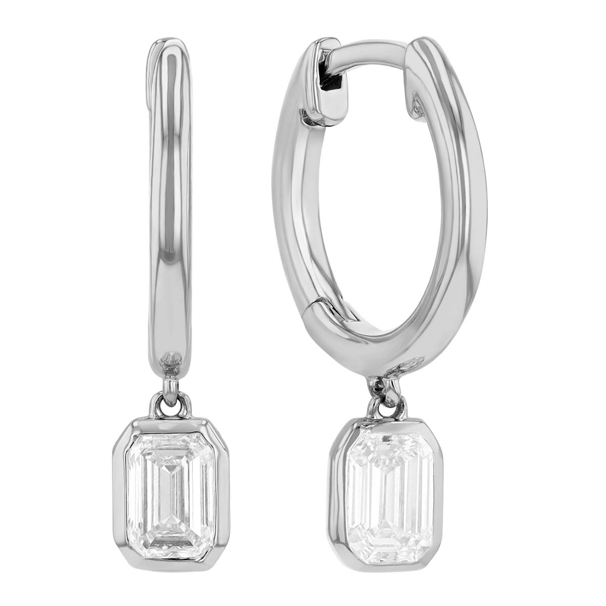 Borsheims Signature Collection Lab-Grown Emerald Cut Diamond Bezel Drop Hoop Earrings in White Gold