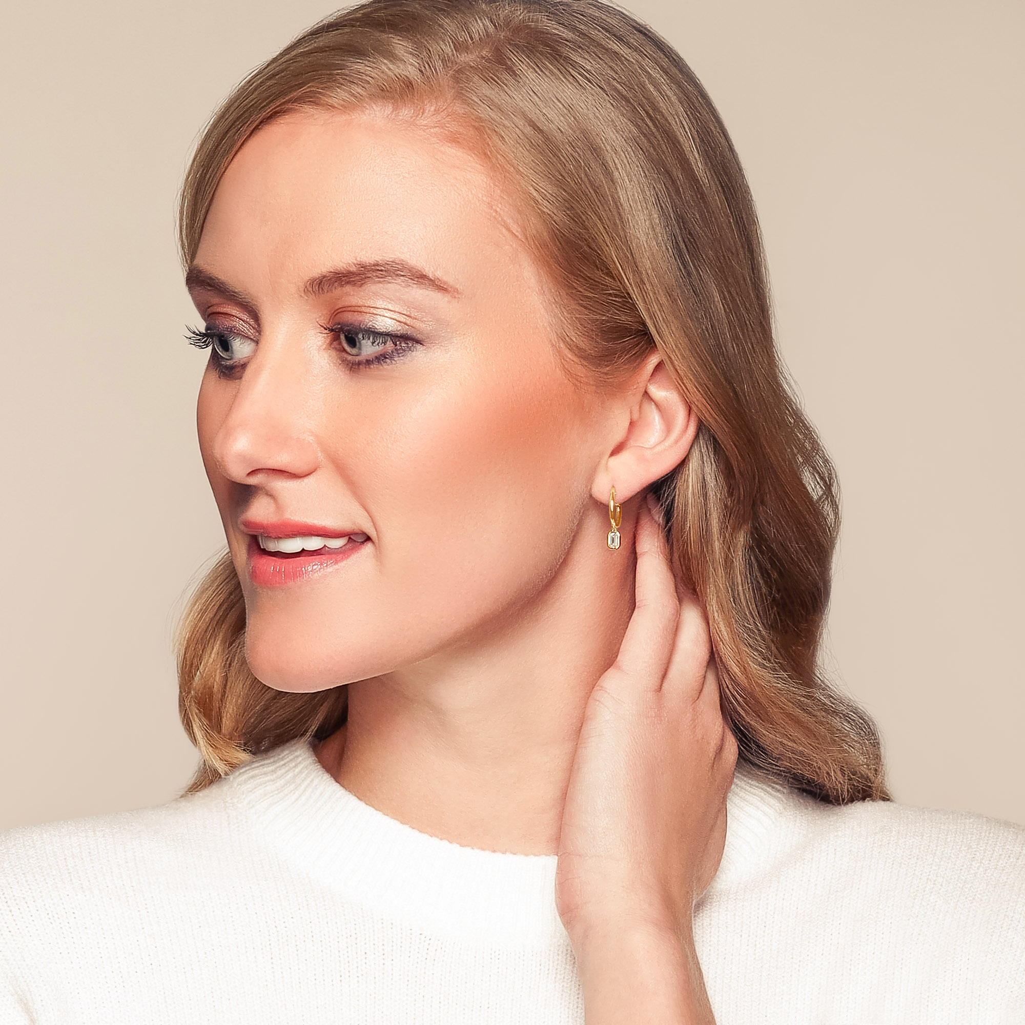 Borsheims Signature Collection Lab-Grown Emerald Cut Diamond Bezel Drop Hoop Earrings in White Gold