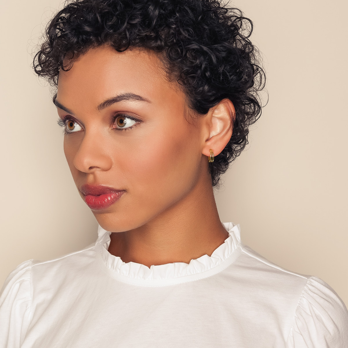 Yellow Gold Triple Hoop Earrings, 12 mm