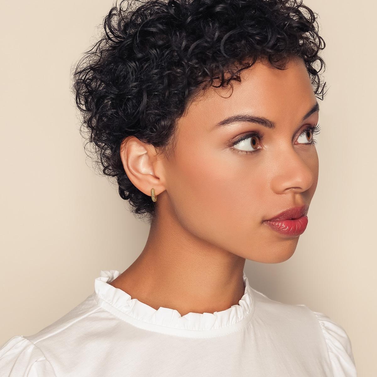 Yellow Gold Bead Textured Hoop Earrings