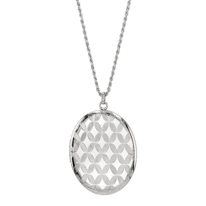 Sterling Silver Lattice Pattern Large Oval Locket, 22"
