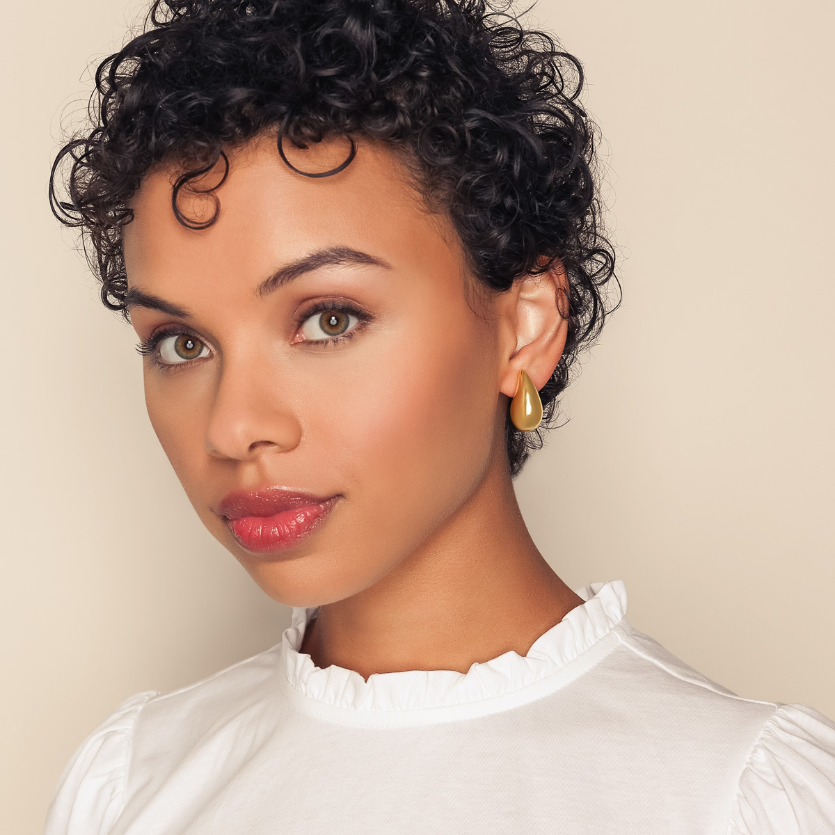 Yellow Gold Puffed Teardrop Earrings