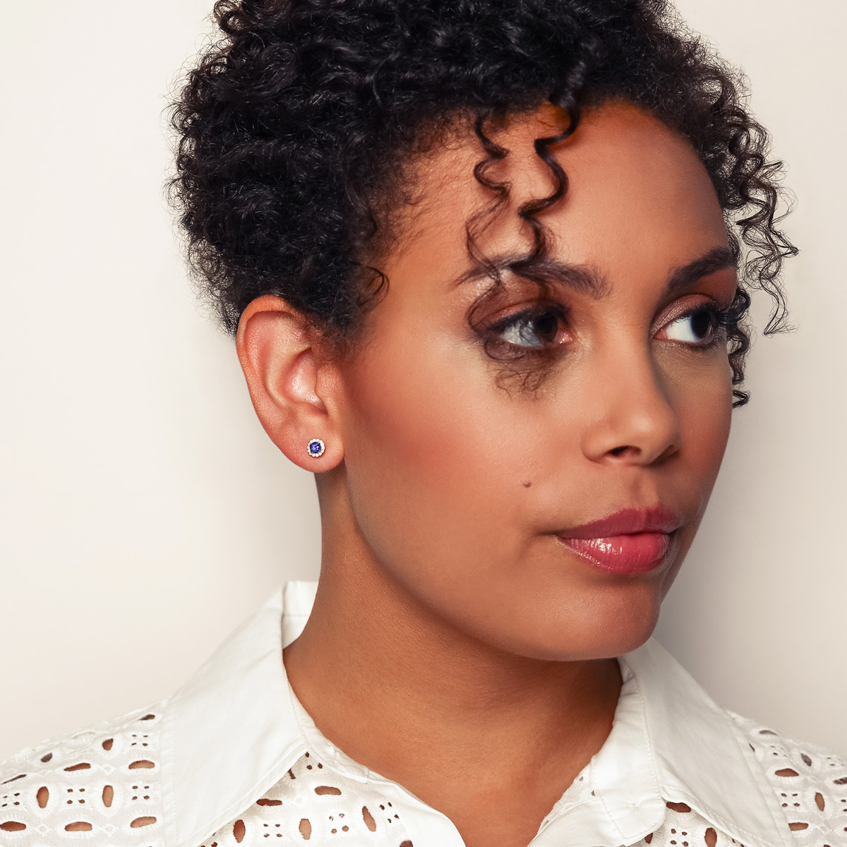 Sapphire & Diamond Halo Stud Earrings in Yellow Gold