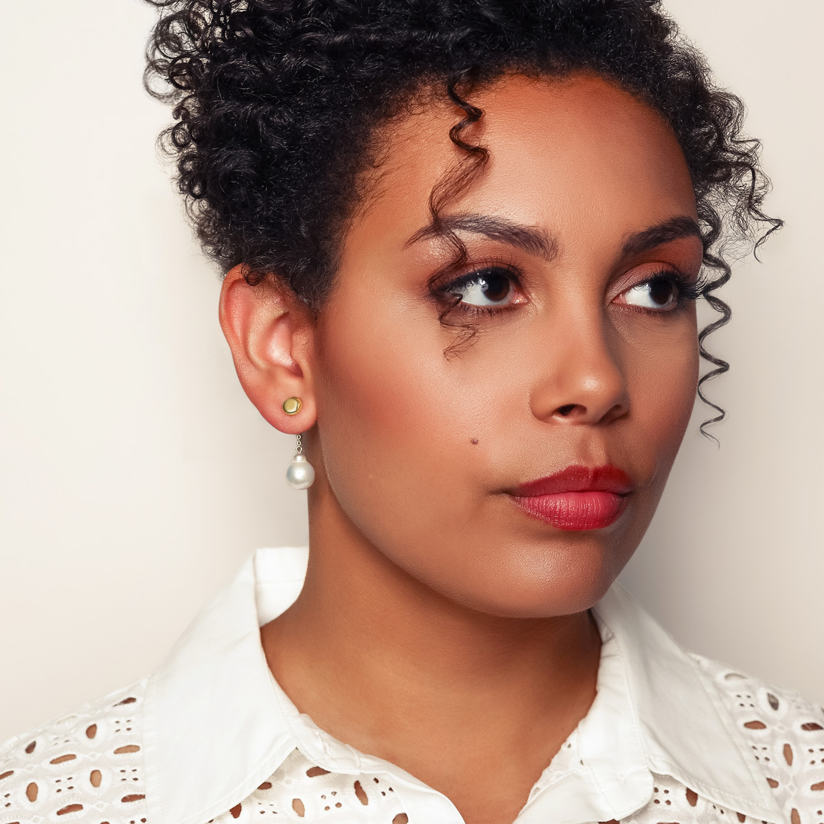 Cultured Pearl & Button Stud Dangle Earrings in Yellow Gold