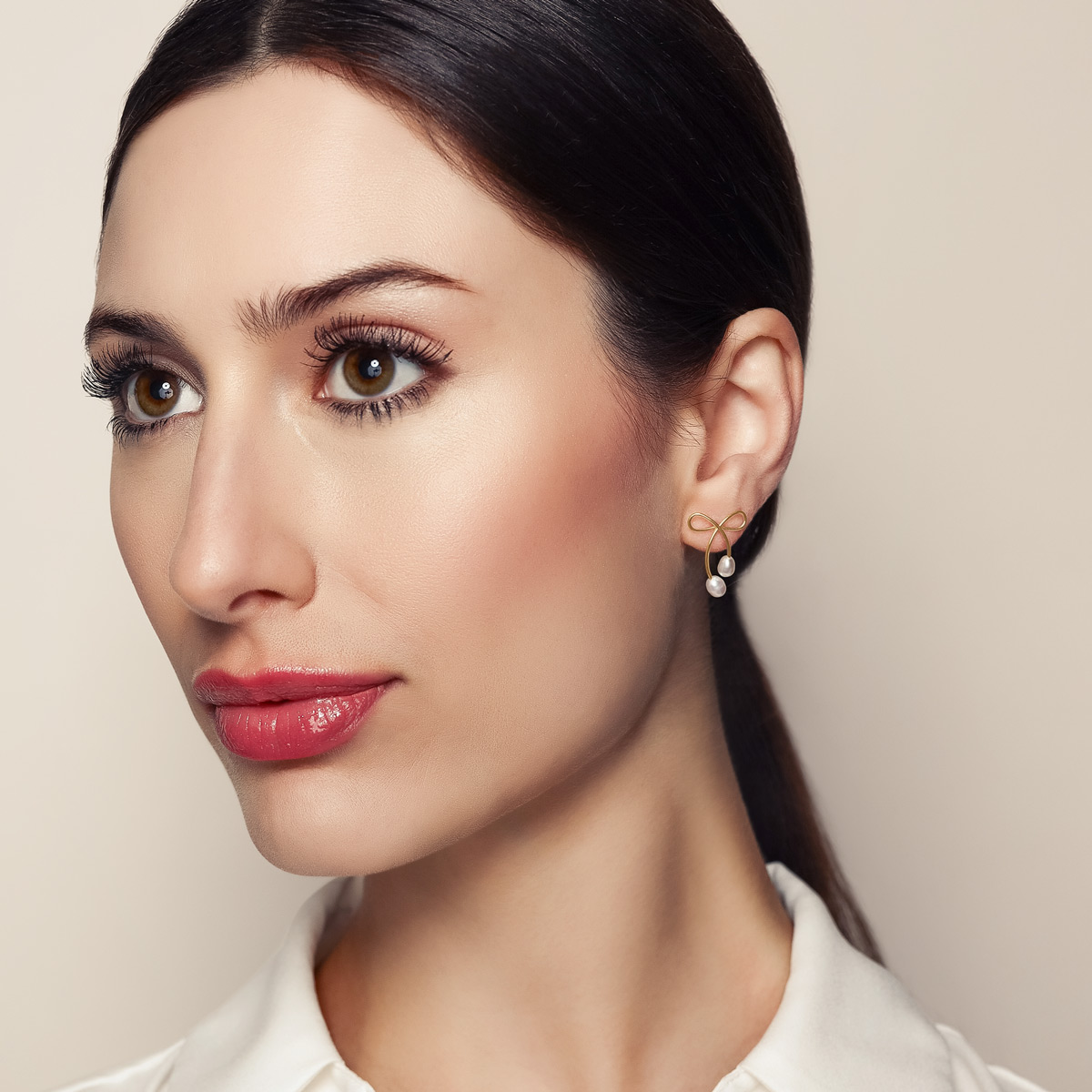 Freshwater Cultured Pearl Bow Drop Earrings in Yellow Gold