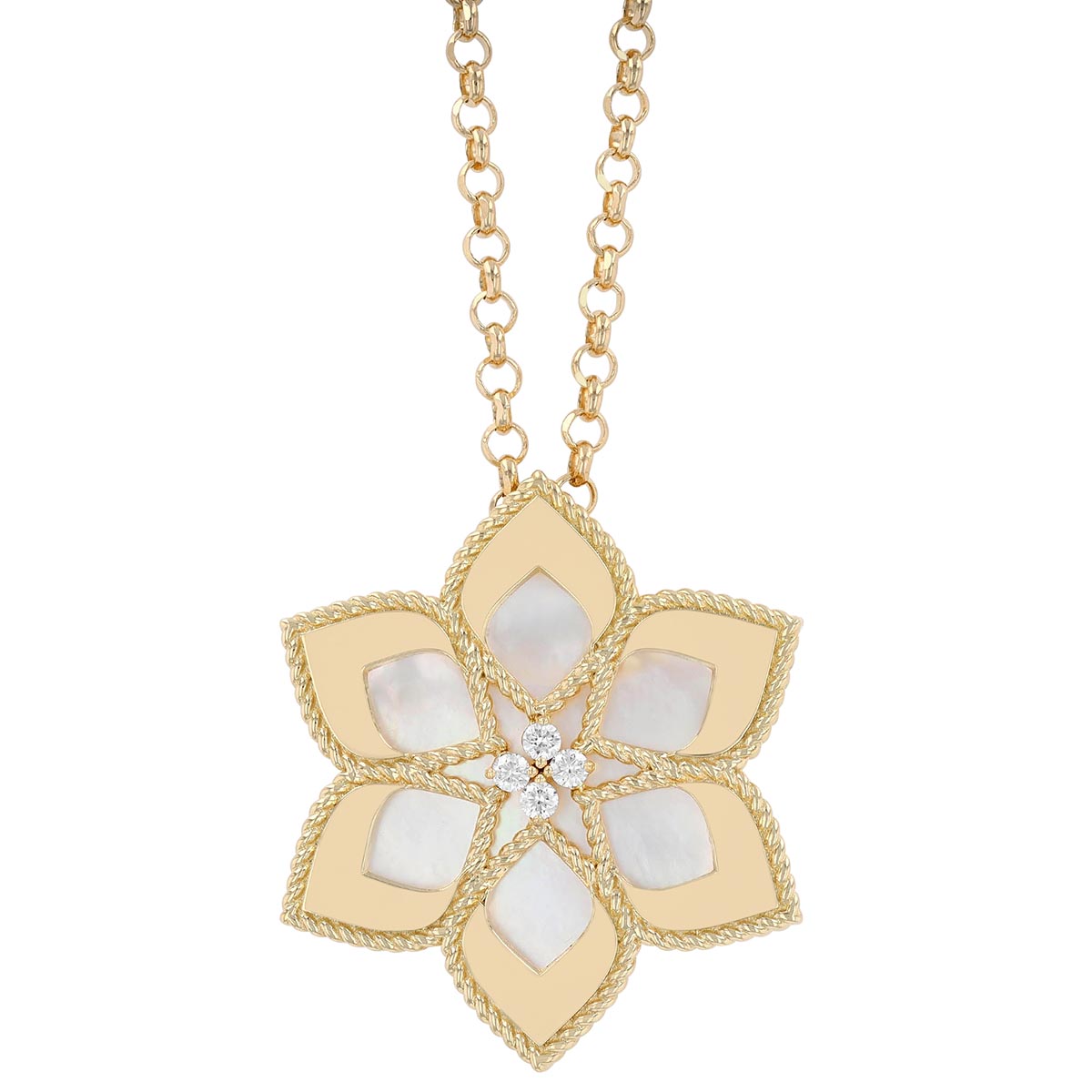 Roberto Coin Vernazza Mother of Pearl & Diamond Flower Pendant in Yellow Gold, 31