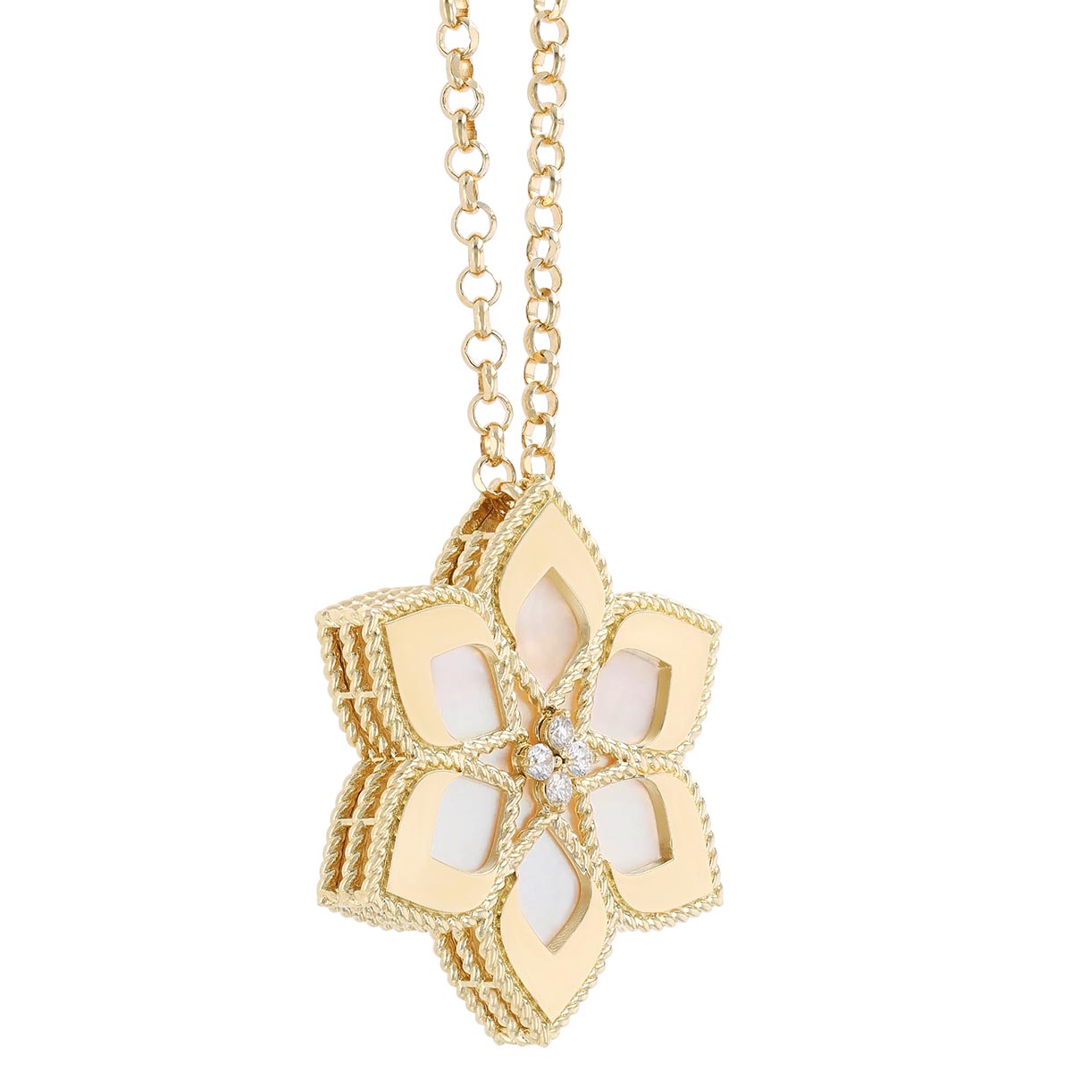 Roberto Coin Vernazza Mother of Pearl & Diamond Flower Pendant in Yellow Gold, 31
