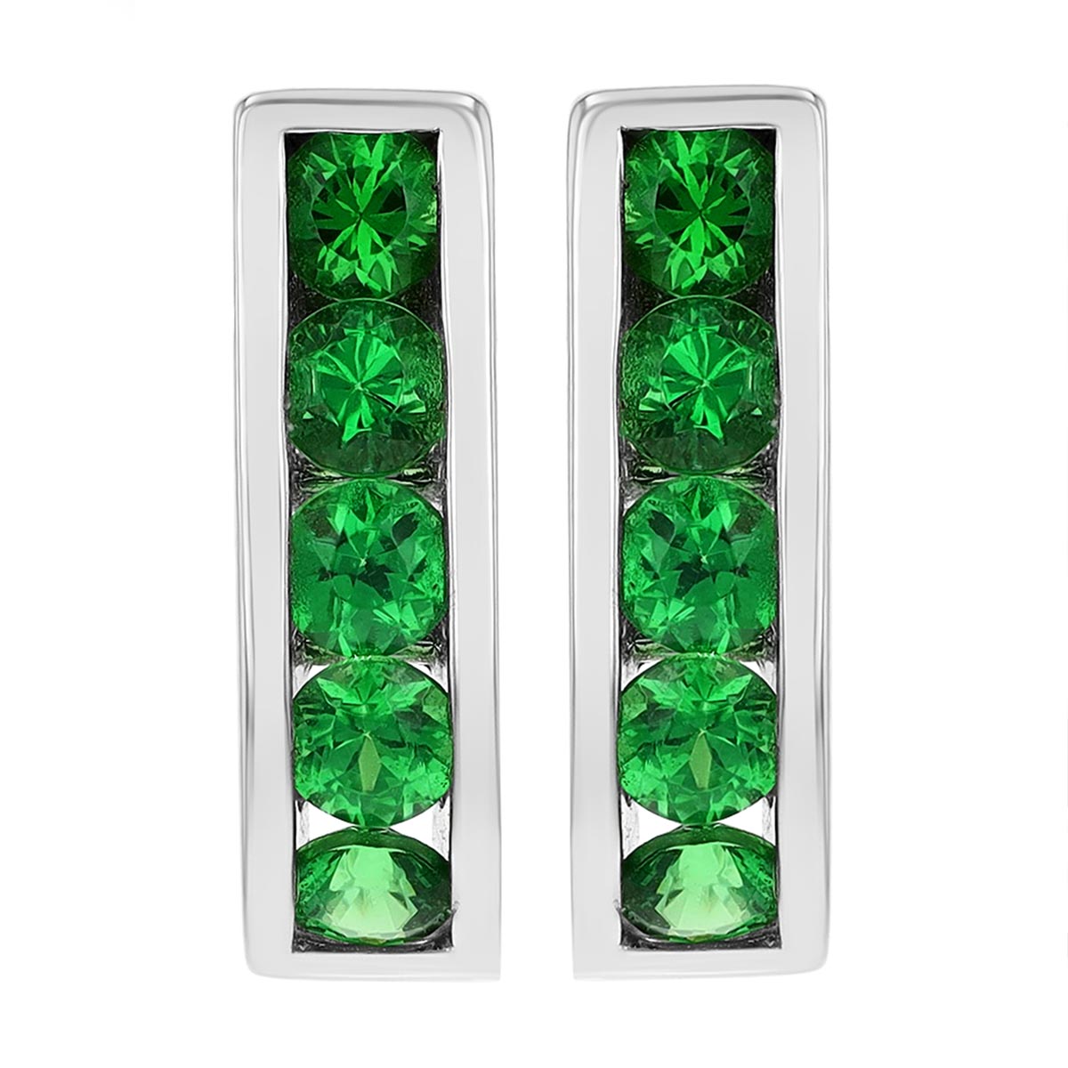 Tsavorite Garnet Channel Set Curved Bar Post Earrings in White Gold