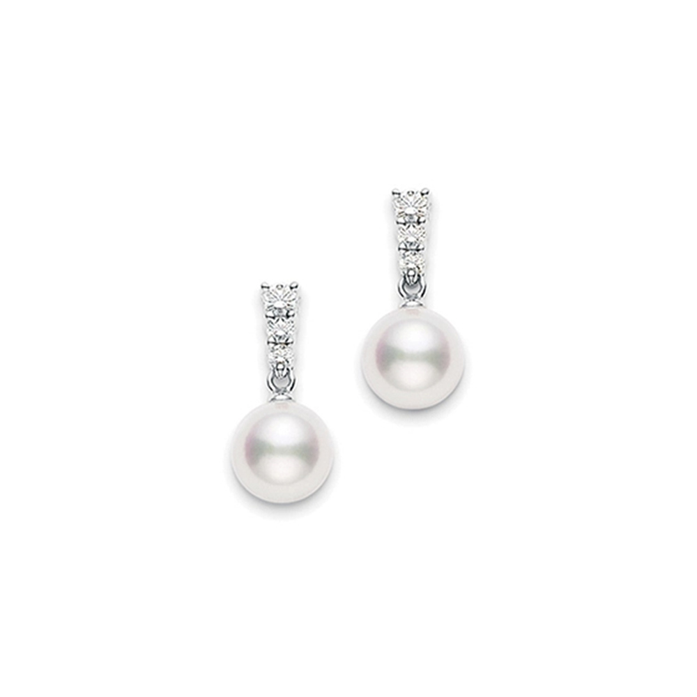 Mikimoto Morning Dew Akoya Cultured Pearl & Diamond Trio Drop Earrings in White Gold