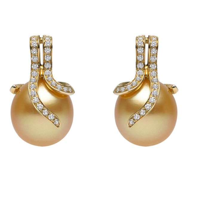 TARA Pearls Golden South Sea Cultured Pearl & Diamond Swirl Drop Earrings in Yellow Gold