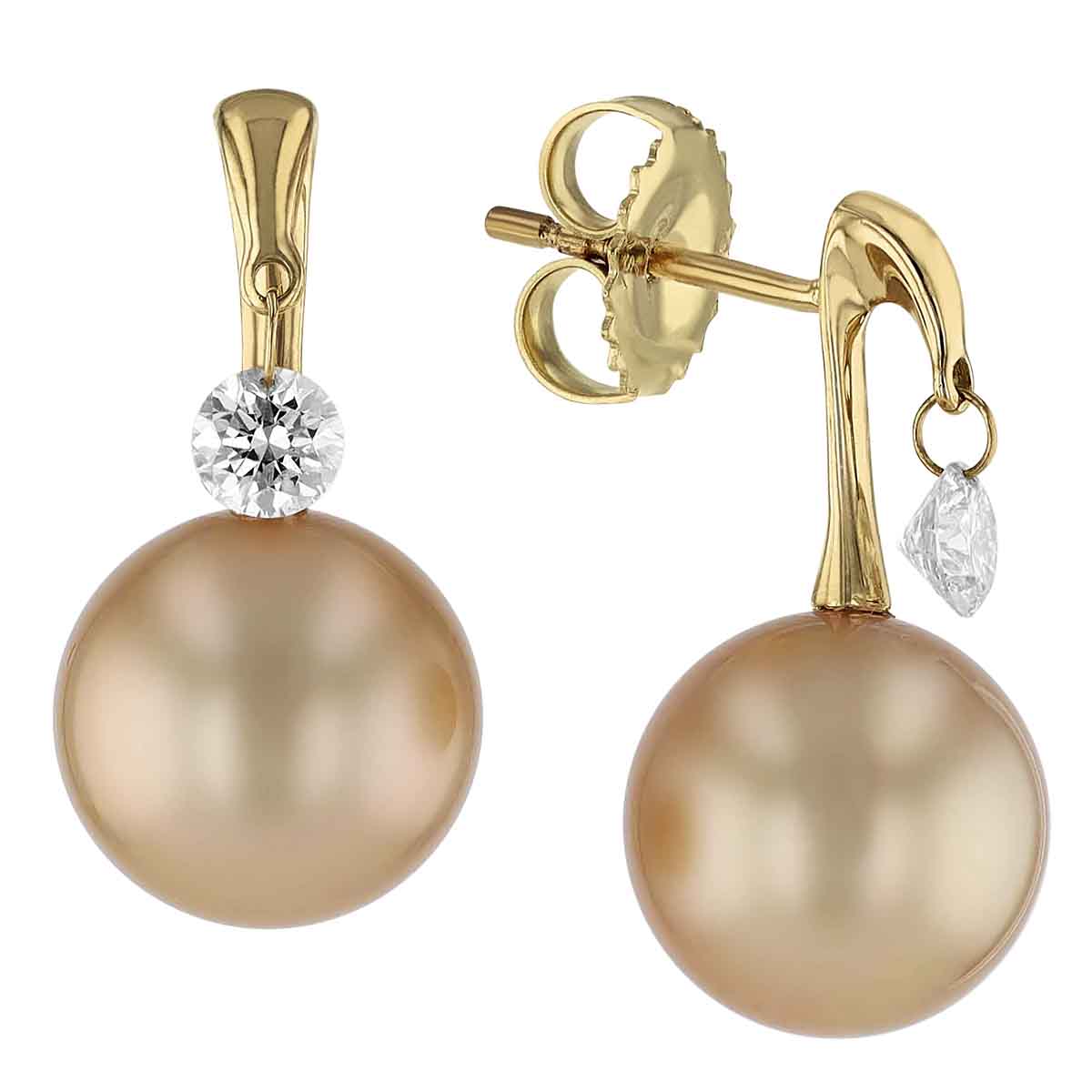 TARA Pearls Golden South Sea Cultured Pearl & Diamond Drop Earrings in Yellow Gold