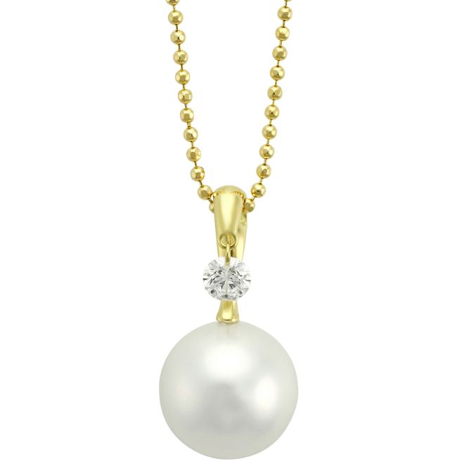 TARA Pearls White South Sea Cultured Pearl & Diamond Pendant in Yellow Gold 18", 10-11 mm