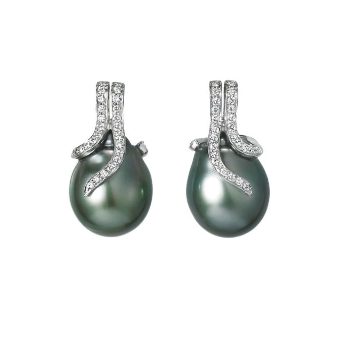 TARA Pearls Tahitian South Sea Cultured Pearl & Diamond Swirl Drop Earrings in White Gold