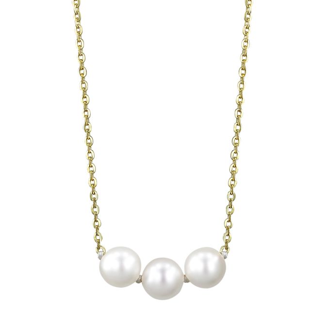 TARA Pearls White Cultured Pearl Trio Necklace in Yellow Gold, 18", 6 mm